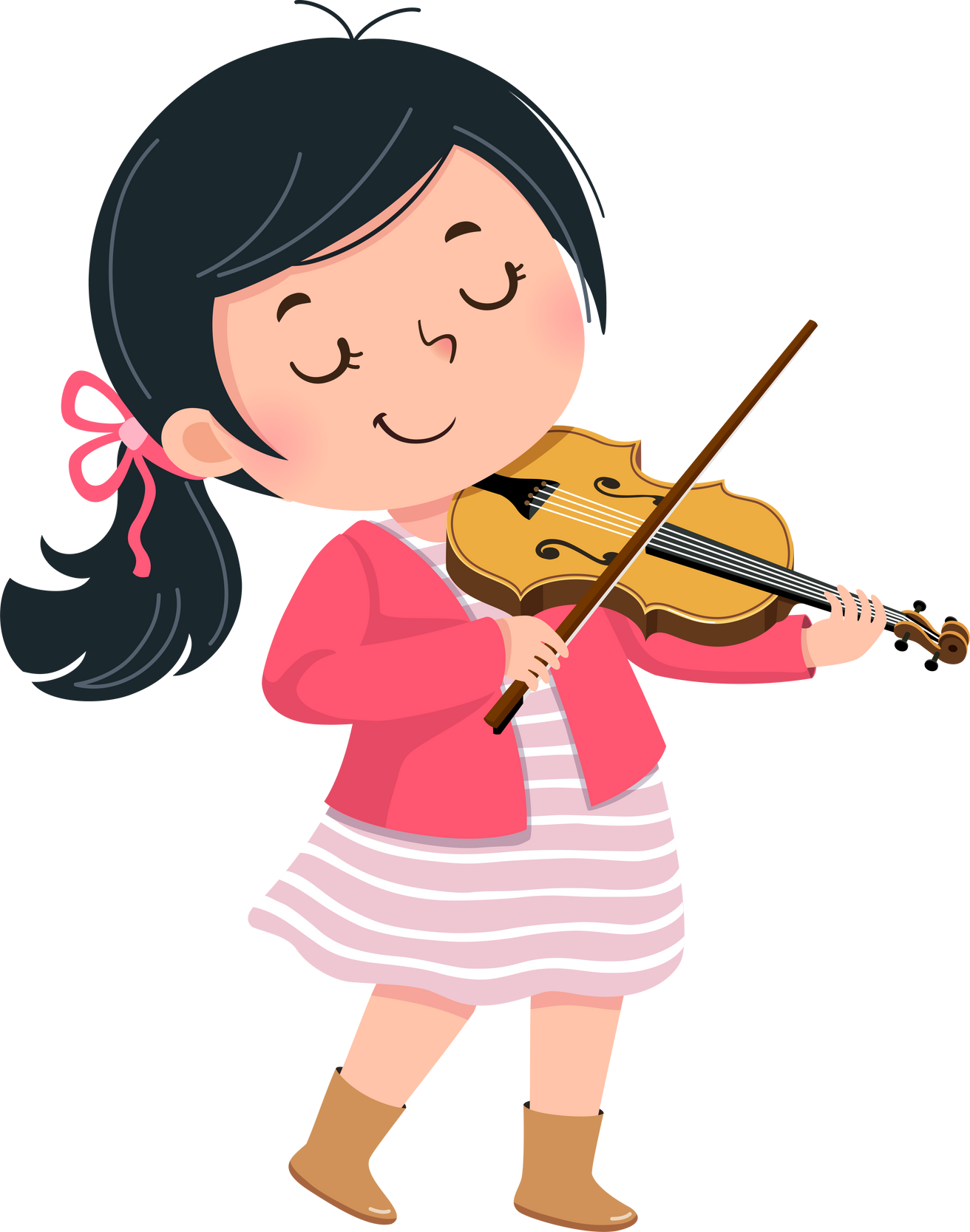 Cartoon Cute Little Girl Playing Violin